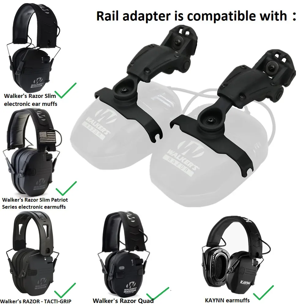 Tactical Headset Helmet M-LOK Rail Adapter for Walker's Razor Slim Electronic Hearing Protection Shooting Headphone Earmuffs