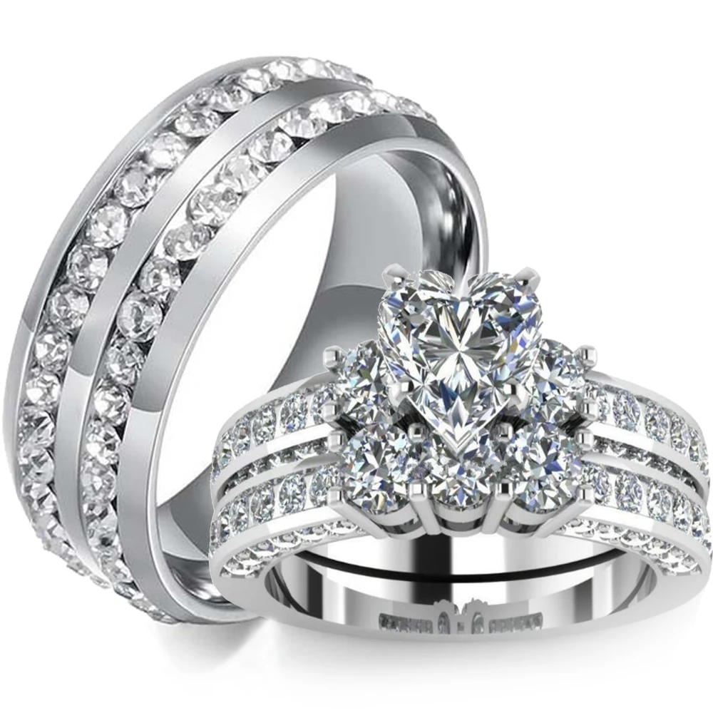 Fashion Couple Rings For Men's Cz Stainless Steel Ring Women Heart