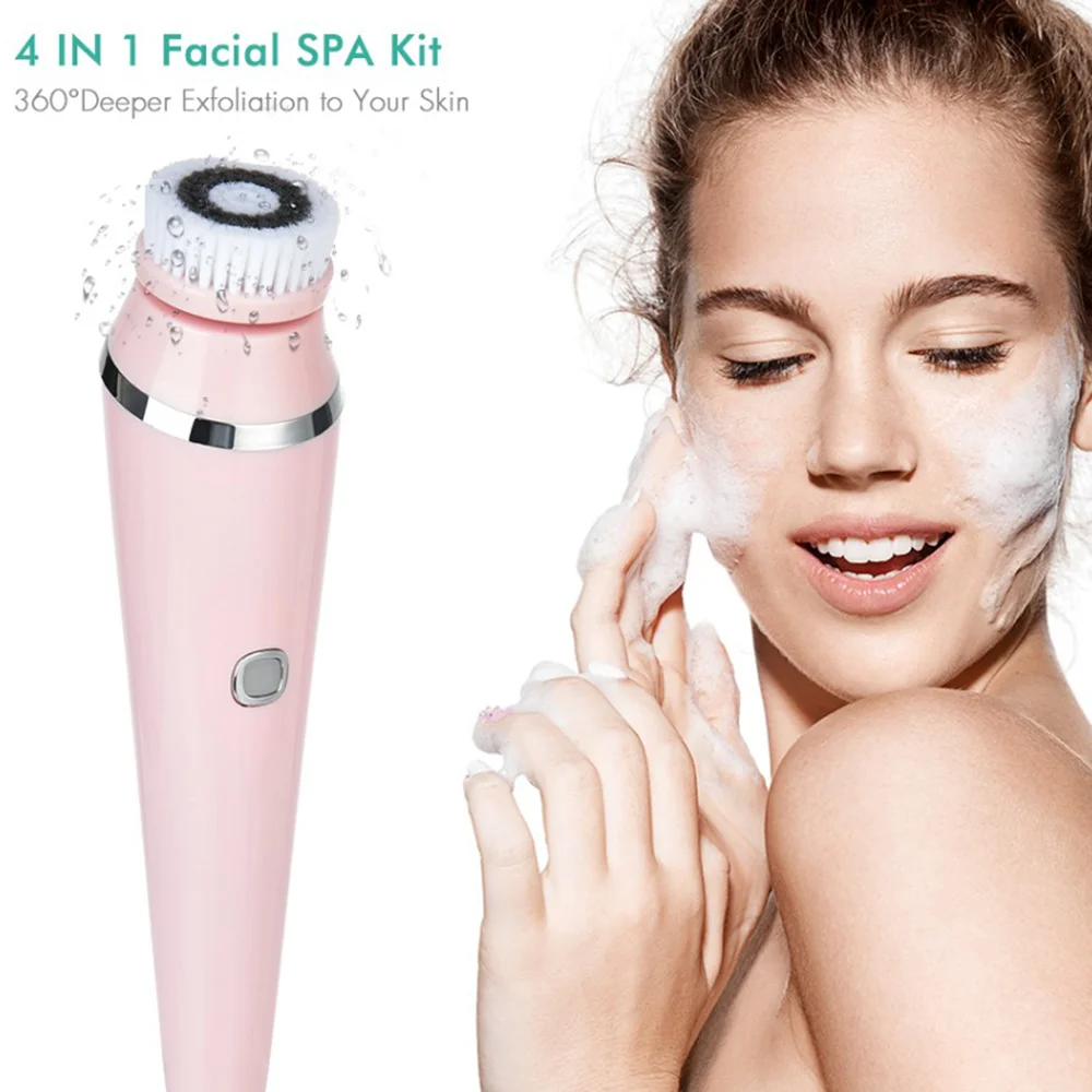 

4 in 1 Electric Facial Brush Face Skin Spa Cleansing USB Rechargeable Massager Cleaner with 4 Heads Skin Care Clean Beauty Tool