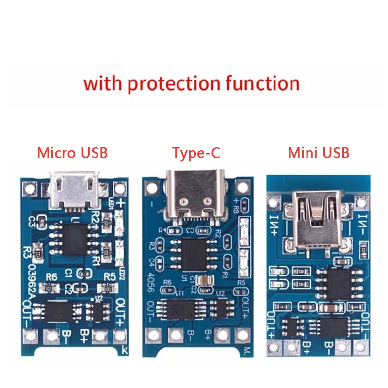 Зарядный Модуль TP4056 с разъемом Type-C Micro Mini USB, 5 В, 1 А, 18650, зарядная плата с двойной функцией защиты, 1 А, литий-ионный аккумулятор