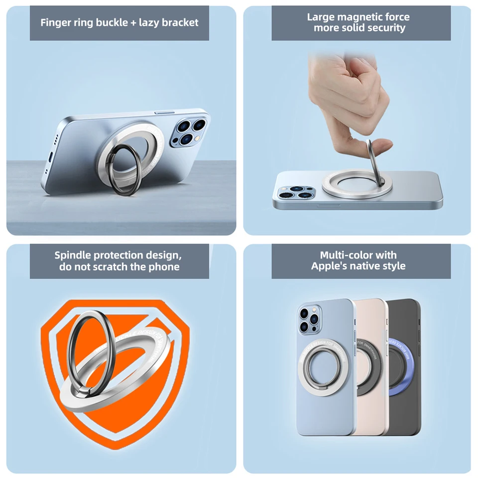 Supporto Magnetico Per Telefono Con Anello Regolabile - Compatibile MagSafe, IPhone, Galaxy, Bianco - Foto 10