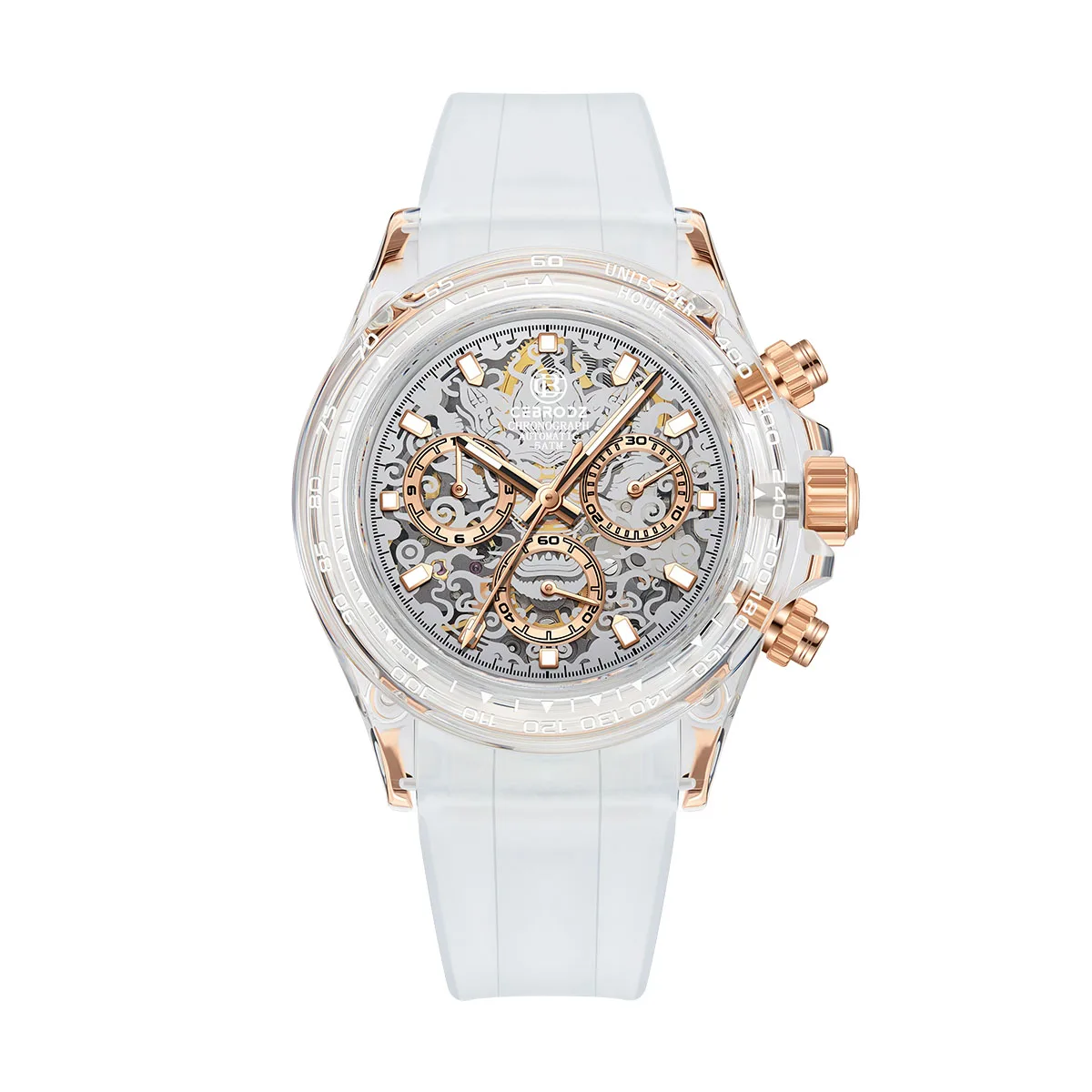 CEBRODZ كريستال كرونوغراف عالية الشفافية الياقوت س...