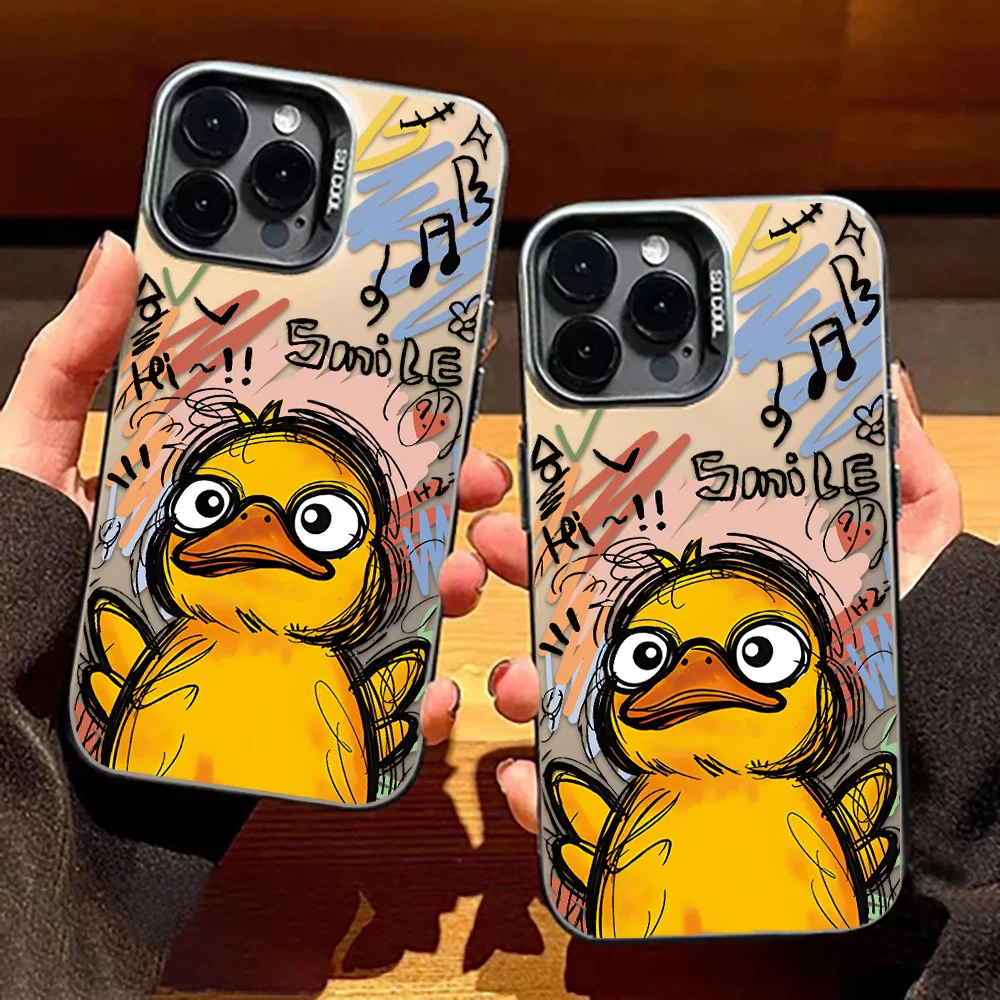 Luxury Cartoon Yellow Duck Shockproof Phone Case - Silver IMD Finish