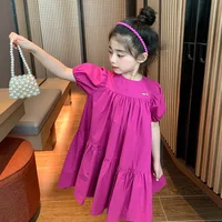 Robe d'été douce pour filles, tenue de princesse pour enfants, vêtements décontractés à manches courtes, couleur unie, vêtements amples pour enfants de 2 à 8 ans 5