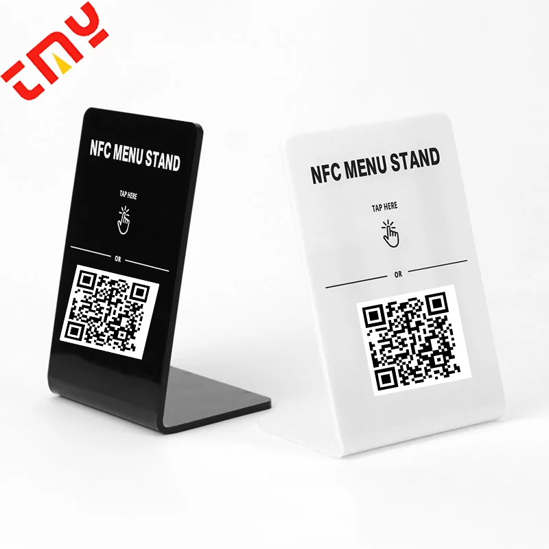 

Customized Customized Social Media Acrylic Qr Code Restaurant Table Displaying Nfc Menu Stands For Public Use