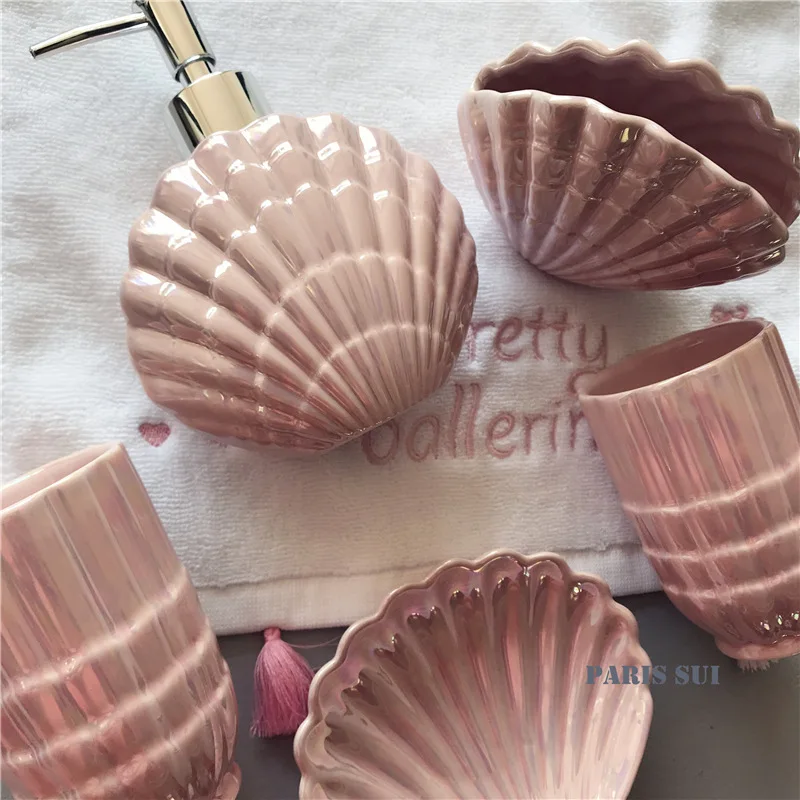 Tanio 5 sztuka ceramiczne do łazienki różowa muszla-w kształcie kubek sklep