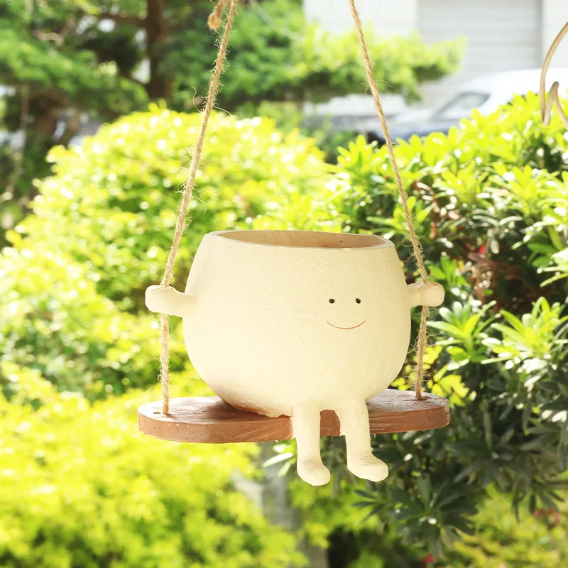 Garden Decoration Cute Swing Jar and Small Flower Pot Outdoor Courtyard Small Pendant Gift