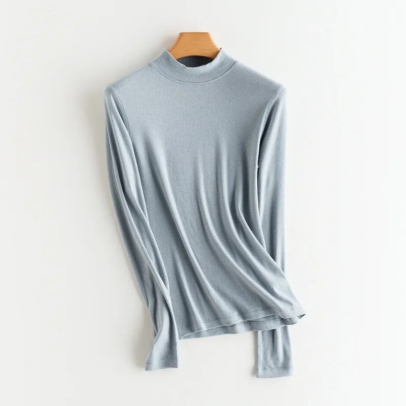 

Women's Long-Sleeved Pearl Cashmere Blended Base Layer Shirt, Sweater, Pullover, Knitwear, Autumn and Winter, New