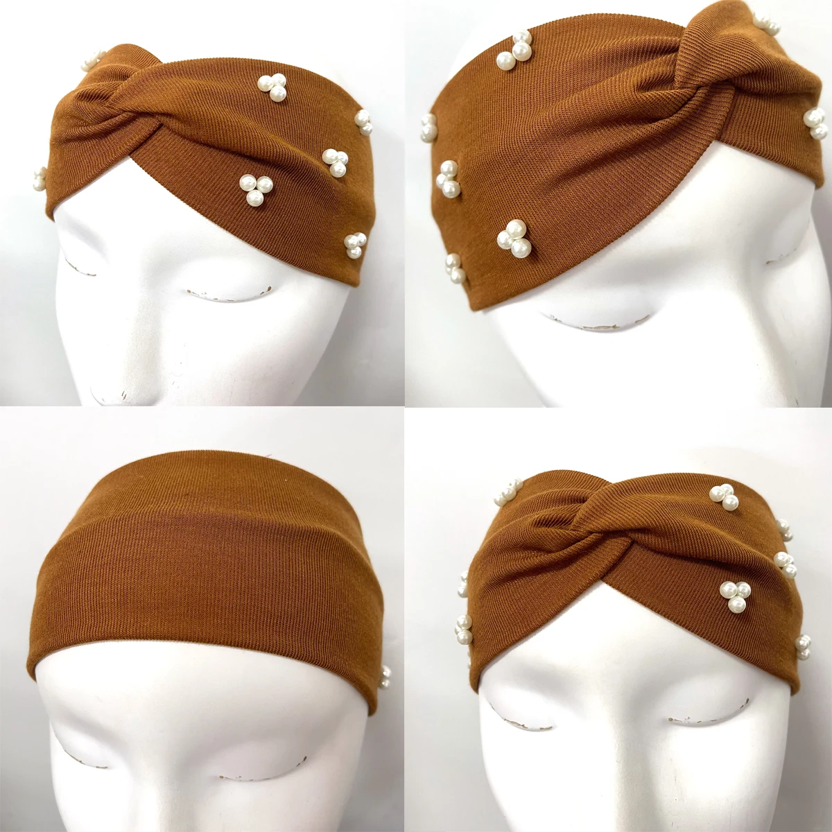 1pc New Pearl Elastic Headband Women Girls Solid Color Fashion Bandana Wide Turban Sweat Absorbing Headscarf Hair Accessories
