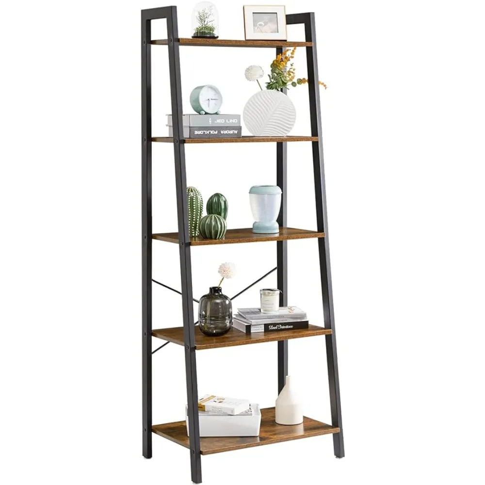 

Mobile Bookcase for Books Industrial 5 Tier Bookshelf Kitaplık Storage Cabinet Shelf Iron Plant Stand Rustic Brown UHTMJ017H