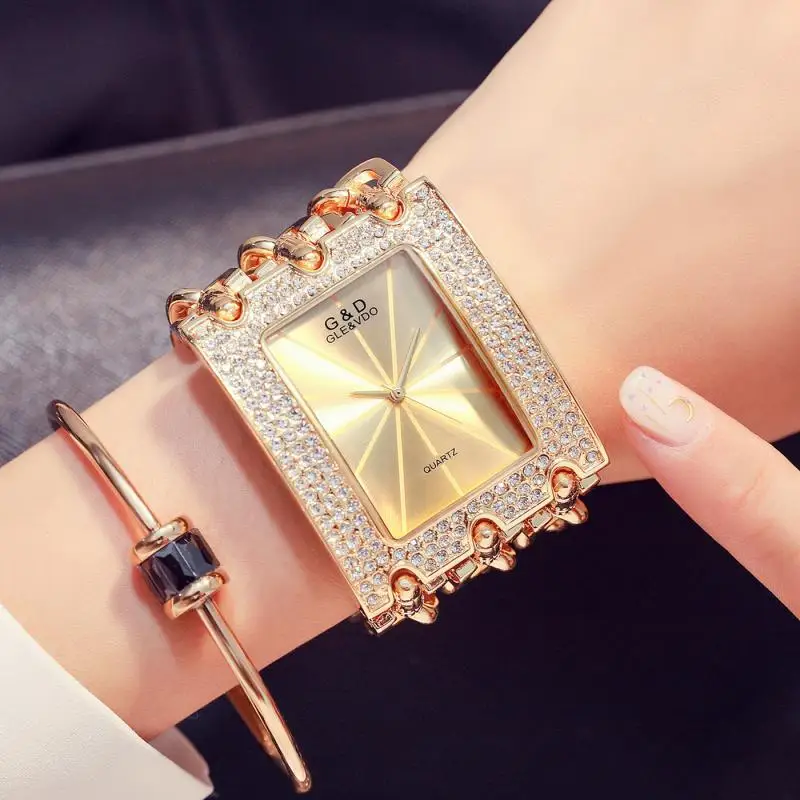 D-relógio Pulseira de para Mulheres Três Correntes Diamante Strass Quartzo Relógio de Pulso Feminino Moda Casual Novo 2023 Aço Inoxidável g &