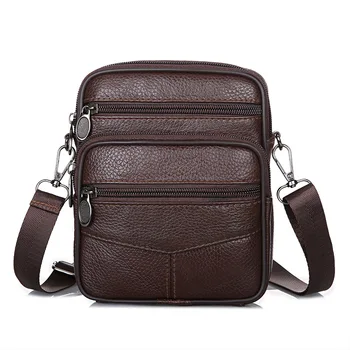 Borsa a Tracolla da Uomo in Pelle di Vacchetta di Prima Qualità, Borsa Multifunzionale con Porta Cellulare
