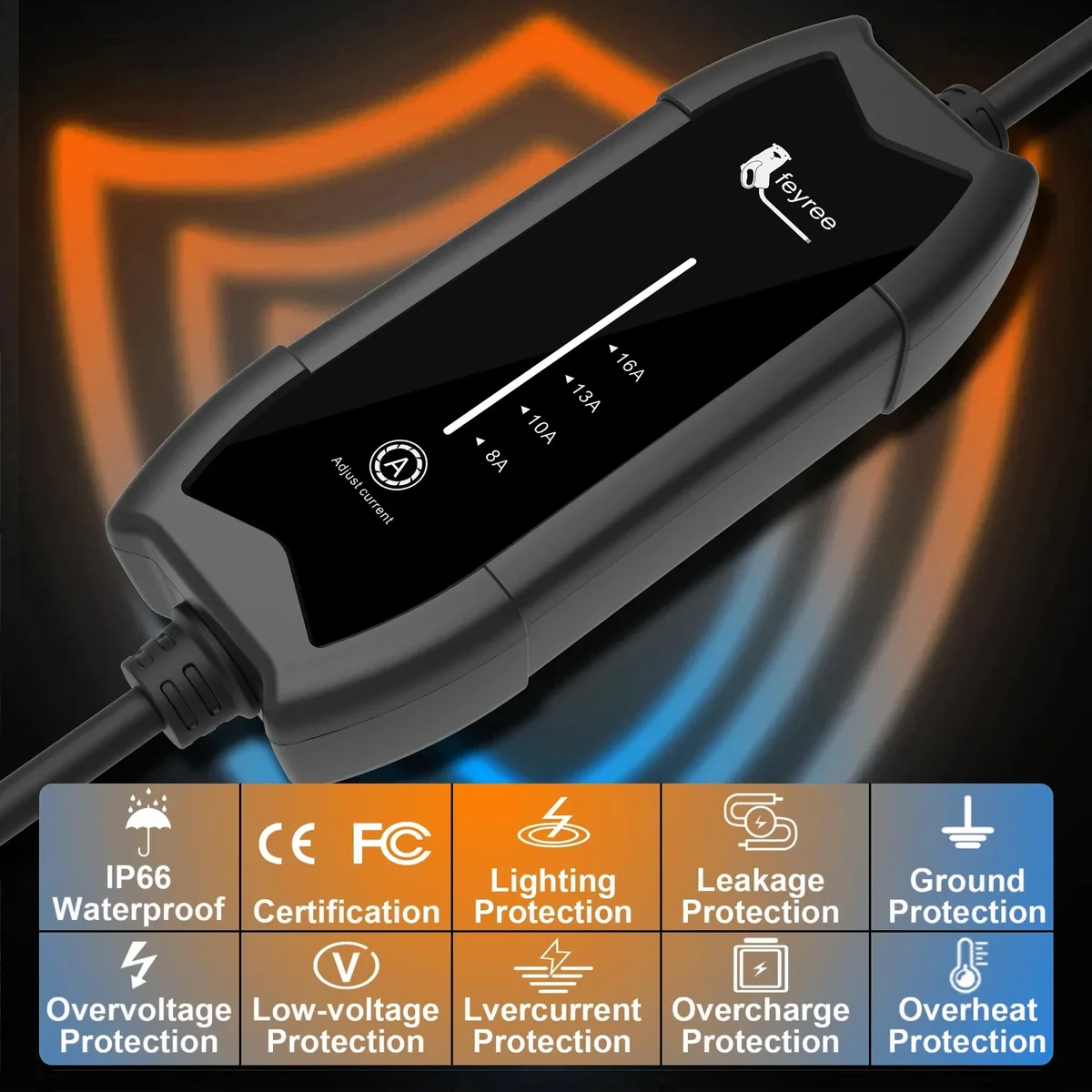 feyree EV Portable Charger 3.5kW Type2 Connector 16A Single Phase 5m Cable Current Adjustable for Electric Vehicle Car Charger — view 5