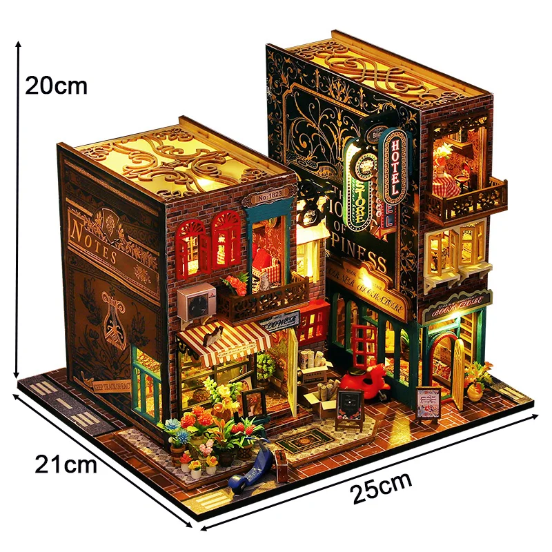 DIY Wooden Book Nook Shelf Insert Kit Chinese Street View Bookends Miniature Building Kits Bookshelf Doll Houses Friends Gifts 6