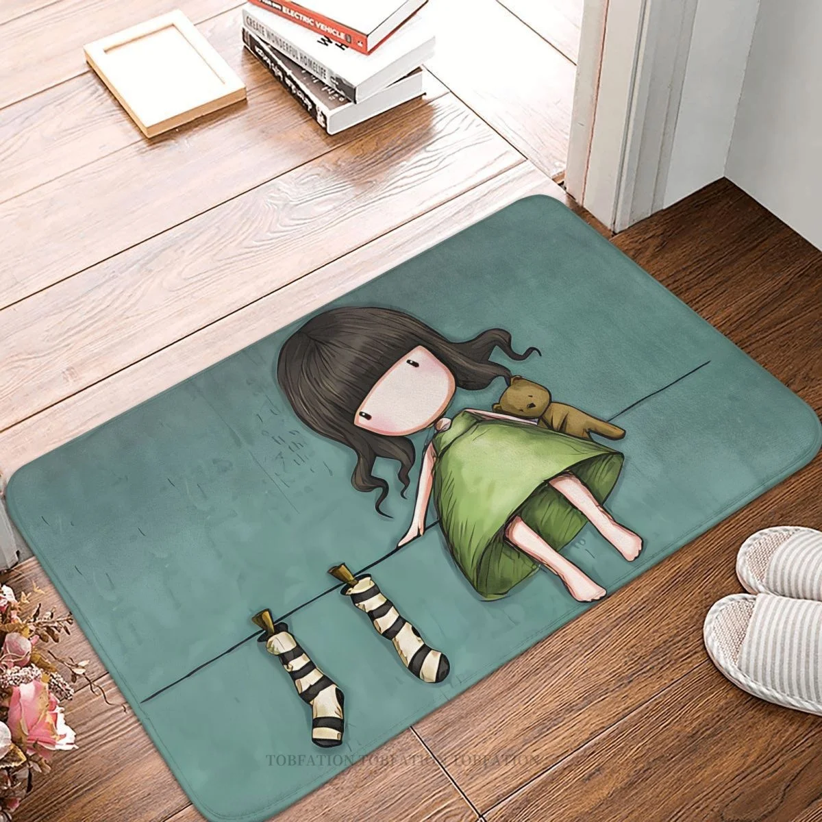 Santoro Gorjuss Manga Cute Girl Bath Tappeto Antiscivolo Hang Me Up To Dry Flanella Mat Benvenuto Zerbino Decorazione Del Pavimento Tappeto