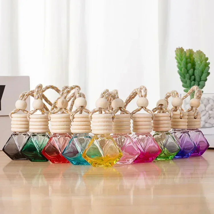8ml Clear Glass Essential Oil Bottles Empty Perfume Bottle Pendant Car Air Freshener Hanging Decoration Fresh Aromatherapy
