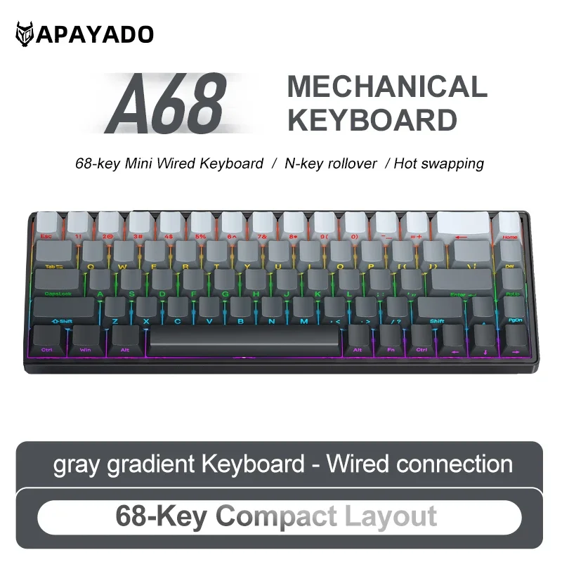 Enhanced Wired RGB Mechanical Keyboard with Hot-Swappable ABS Keycaps, 68 Keys