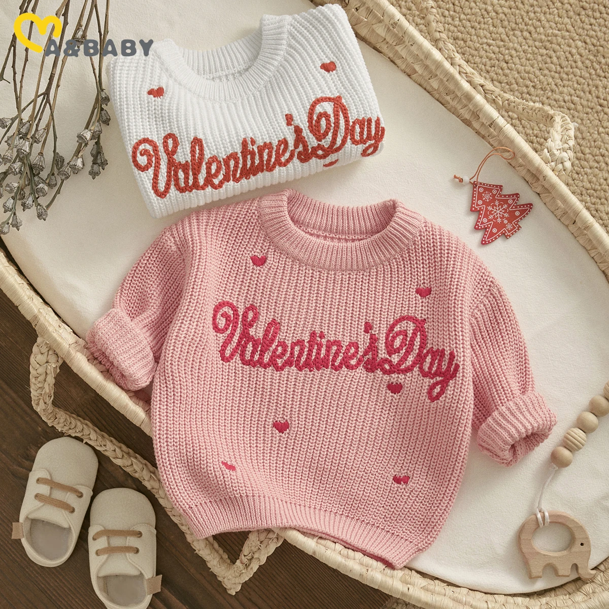 ma&baby 0-18M Valentine's Day Newborn Infant Toddler Baby Girl Boy Sweaters Knit Letter Warm Fall Spring Winter Clothing