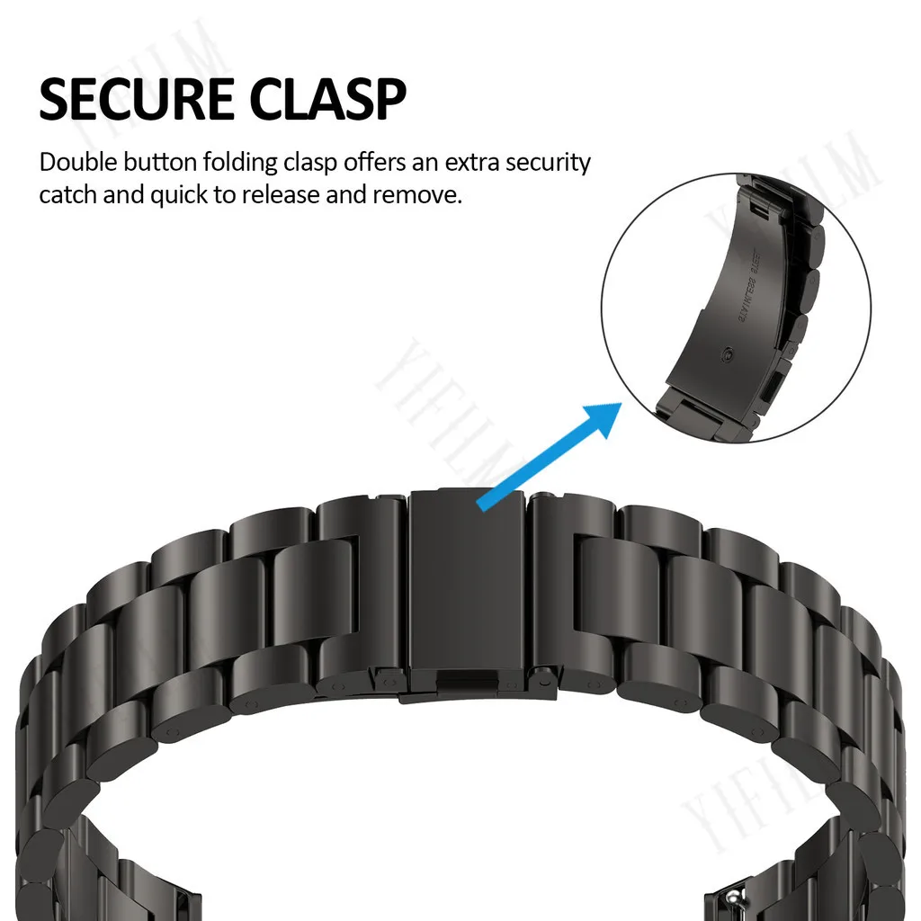 Premium Stainless Steel 3-Bead Watch Band with Butterfly Clasp Bracelet
