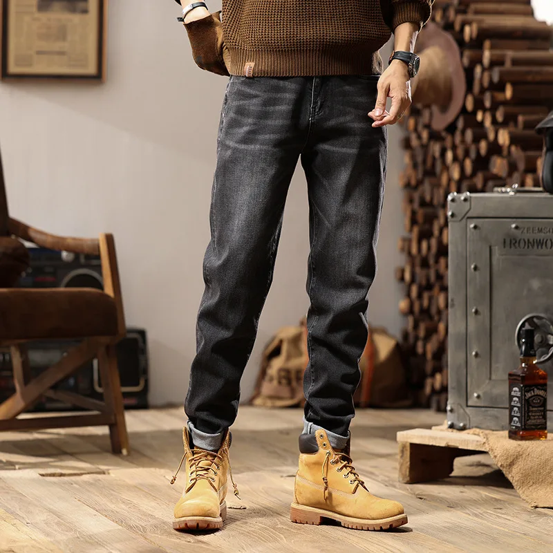 

Autumn/winter new men's loose vintage wash small foot pant jeans
