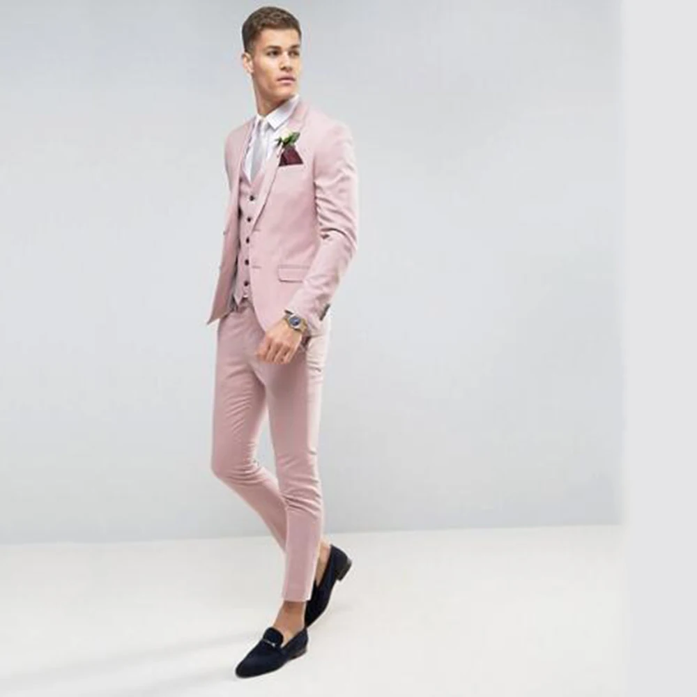 Tailor Made Light Pink Men Suit Slim Fit Groom Bridegroom For Male Costume Marriage Homme Tuxedos 3 Pieces (Blazer +Pants+Vest)