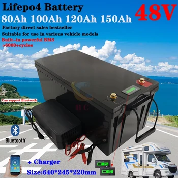 HC_Waterproof 48V 80Ah 100Ah 120Ah 150Ah LiFepo4 Lithium Battery for 5KW Motorhome Solar Storage Boat Inverter Golf Cart
