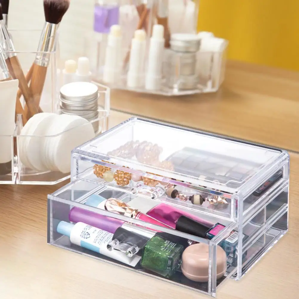 

Makeup Organizer Large Capacity Transparent Acrylic Display Case Jewelry Stationery Cosmetic Organizer with 2 Drawers Desktop St