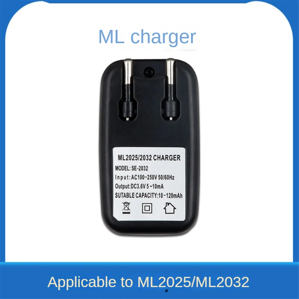 3.6V Battery Charger Lithium 2032 Battery Charger Adapter for ML2032 ML Coin Button Cell EU Plug