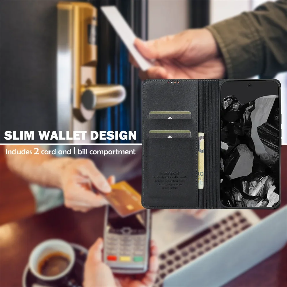 Leather Wallet Flip Case with Card Holder & Kickstand - Shockproof Protective Phone Cover