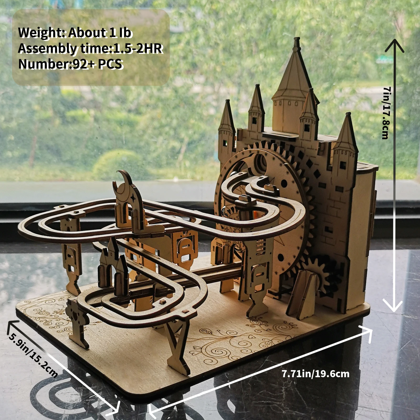 Electric Marble Run Mechanical Building Model Kit 3D Wooden Puzzle track with lights Brain Teaser Puzzle DIY handmade Christmas