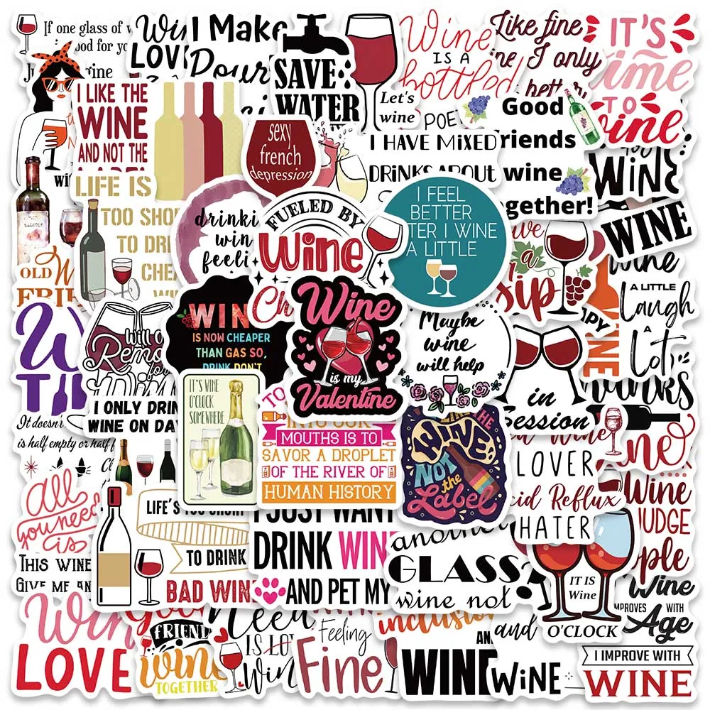 50PCS Wine Quotes Graffiti Wealth Lucky Stickers Aesthetic Decal for Helmet Laptop Scrapbooking Luggage Bottle DIY Sticker 10 30 50pcs wine bottle waterproof graffiti sticker aesthetic decorative luggage laptop cup phone diary scrapbook kids stickers