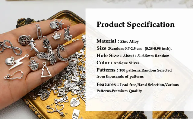 100pcs Estilos Aleatórios Mixed Bulk Lots Encantos Para Jóias Fazendo  Suprimentos DIY Pulseira Brinco Colar Chaveiro Pingente Atacado - AliExpress