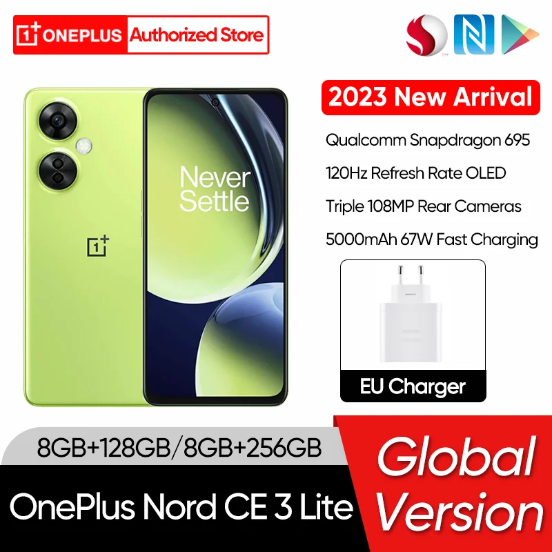 

New Arrival Global Version OnePlus Nord CE 3 Lite 5G Snapdragon 695 108MP 67W Fast Charging Android 13 Cellphone