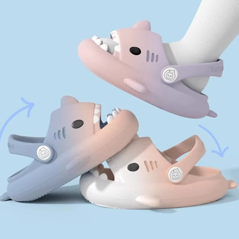 Shevalues 2025 New Shark Slippers For Kids Fashion Gradient Cartoon Sandals Boys Girls Outdoor EVA Beach Shoes Cute Shark Slides
