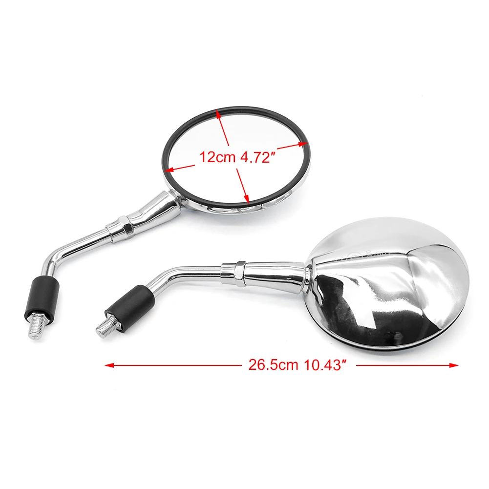 페어 실버 크롬 오토바이 스쿠터 거울 범용 오토바이 후면보기 미러 10mm 스레드 레트로 라운드 타원형 거울