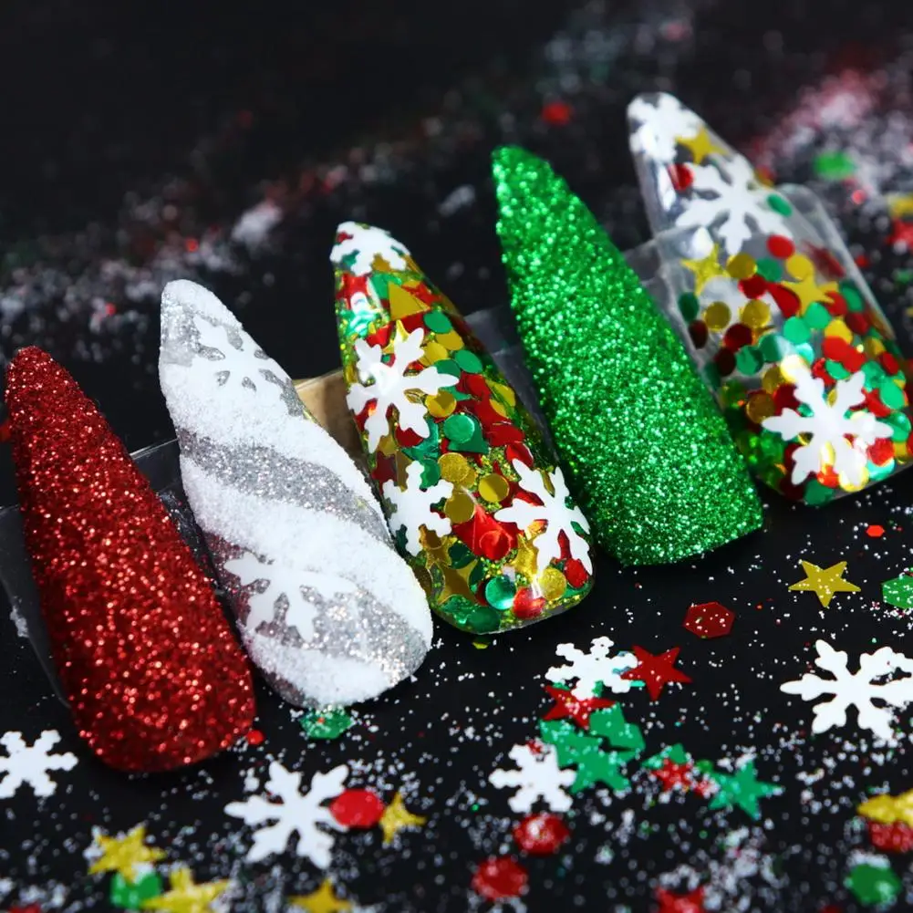 Sparkly Glitter Ornaments Festive Snowflake Glitter Set 6 Bottles of Christmas Nail Sequin Flash Powder for Easy Stunning Nail