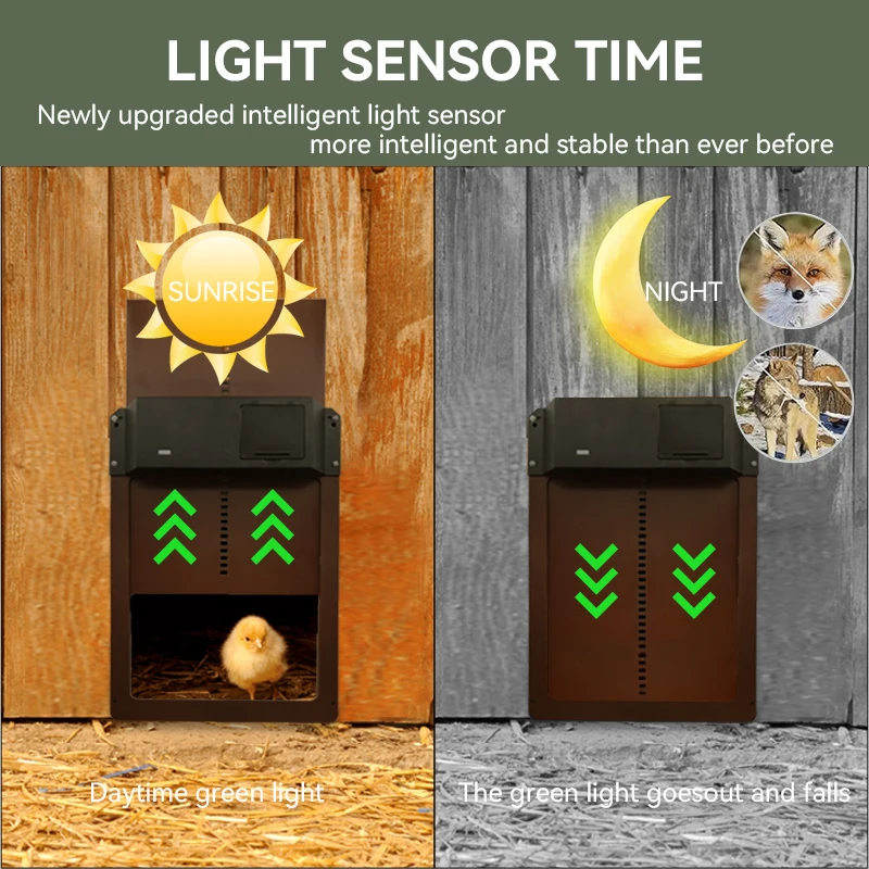 Automatic Chicken Coop Door Opener Battery Powered Light Sense Control Waterproof Pet Flap Accessories Upgrade ABS House Gate 5