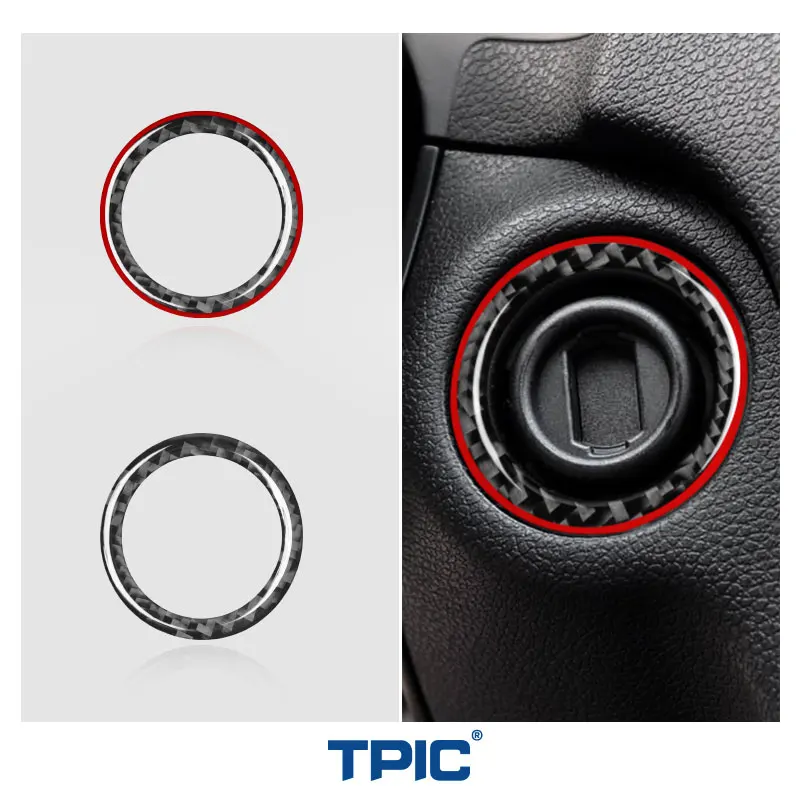 TPIC Carbon Fiber Car Ignition Switch Trim key Ring Hole Circle Sticker For Mercedes A C Class W204 GLA CLA GLC W205 Accessories