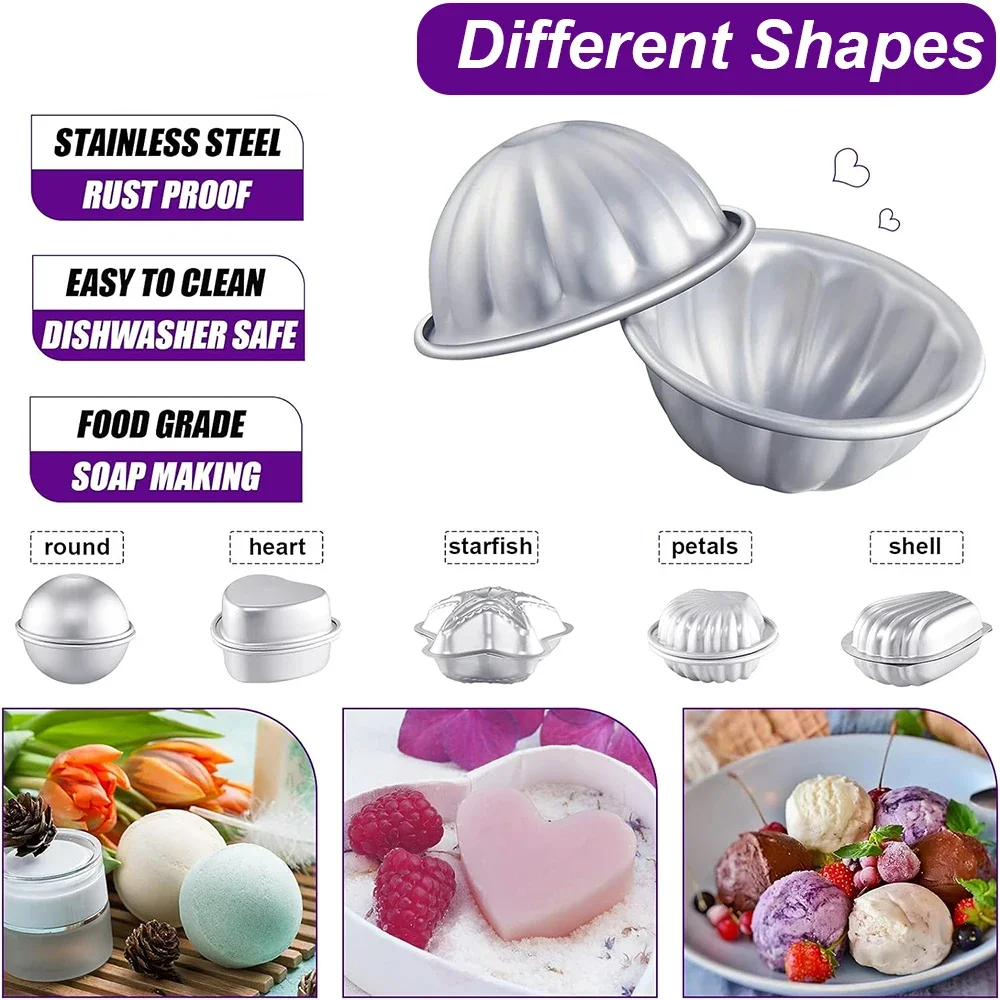Soap Molds Bath Bomb Mold 4PCS/Set Bath Bomb Molds Aluminum Alloy Ball Sphere Soaps Candle Cake Baking Mold for Craft DIY Handicrafts Making Supplies