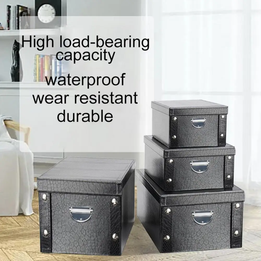 

Space-saving Storage Box Waterproof Storage Box Capacity Foldable Storage Box with Lid Handle Waterproof Faux Leather for Dorm
