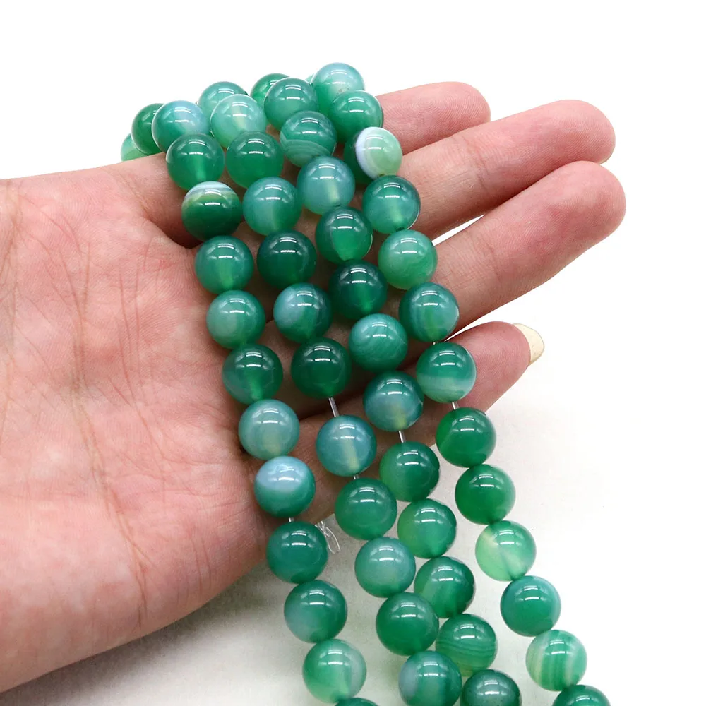 

Бусины из натурального агата в зеленую полоску, Круглые Гладкие бусины-разделители из агата, незакрепленные, для изготовления ювелирных изделий, аксессуары для браслетов, 15 дюймов