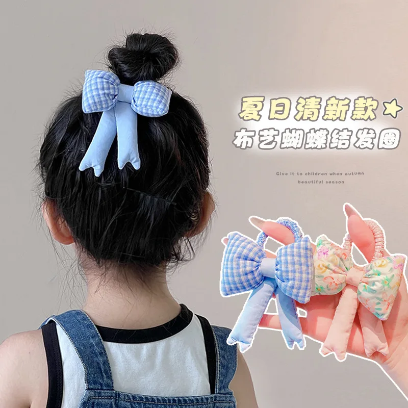 Children's Hair Band Cute Bow Plaid Headband Ball Sweet Little Girl High Ponytail Hair Accessories