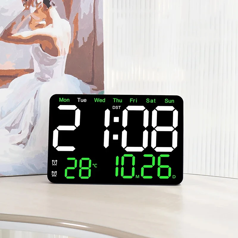 LED Digital Wall Clock with Temperature Date Display and Brightness Adjustable