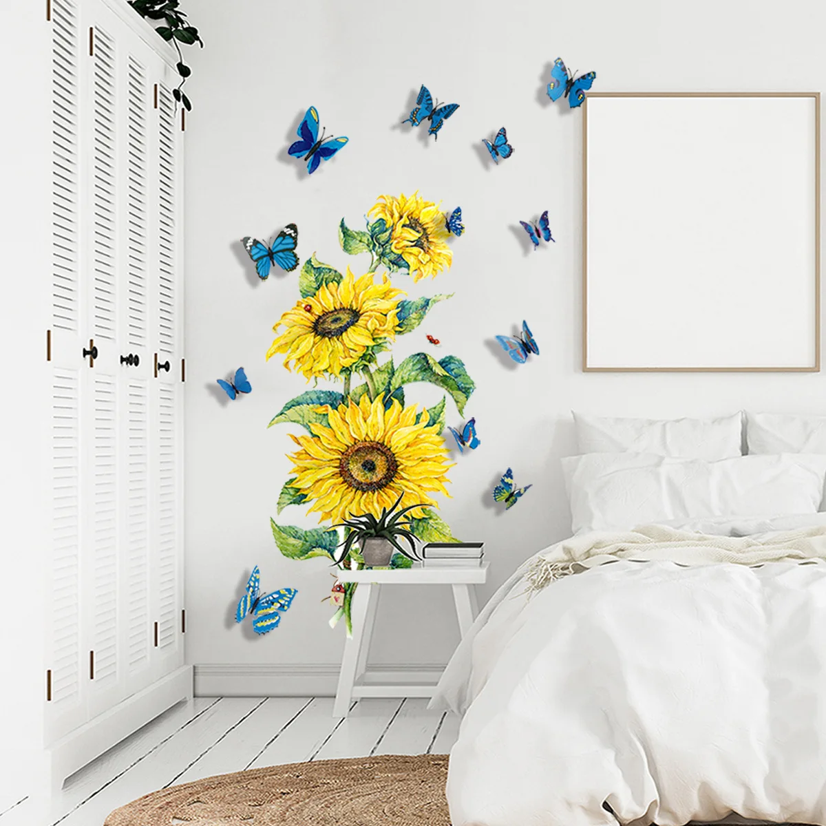 Self-Adhesive Sunflower Wall Stickers with Butterflies Removable Wall Decals for Living Room & Bedroom Decor
