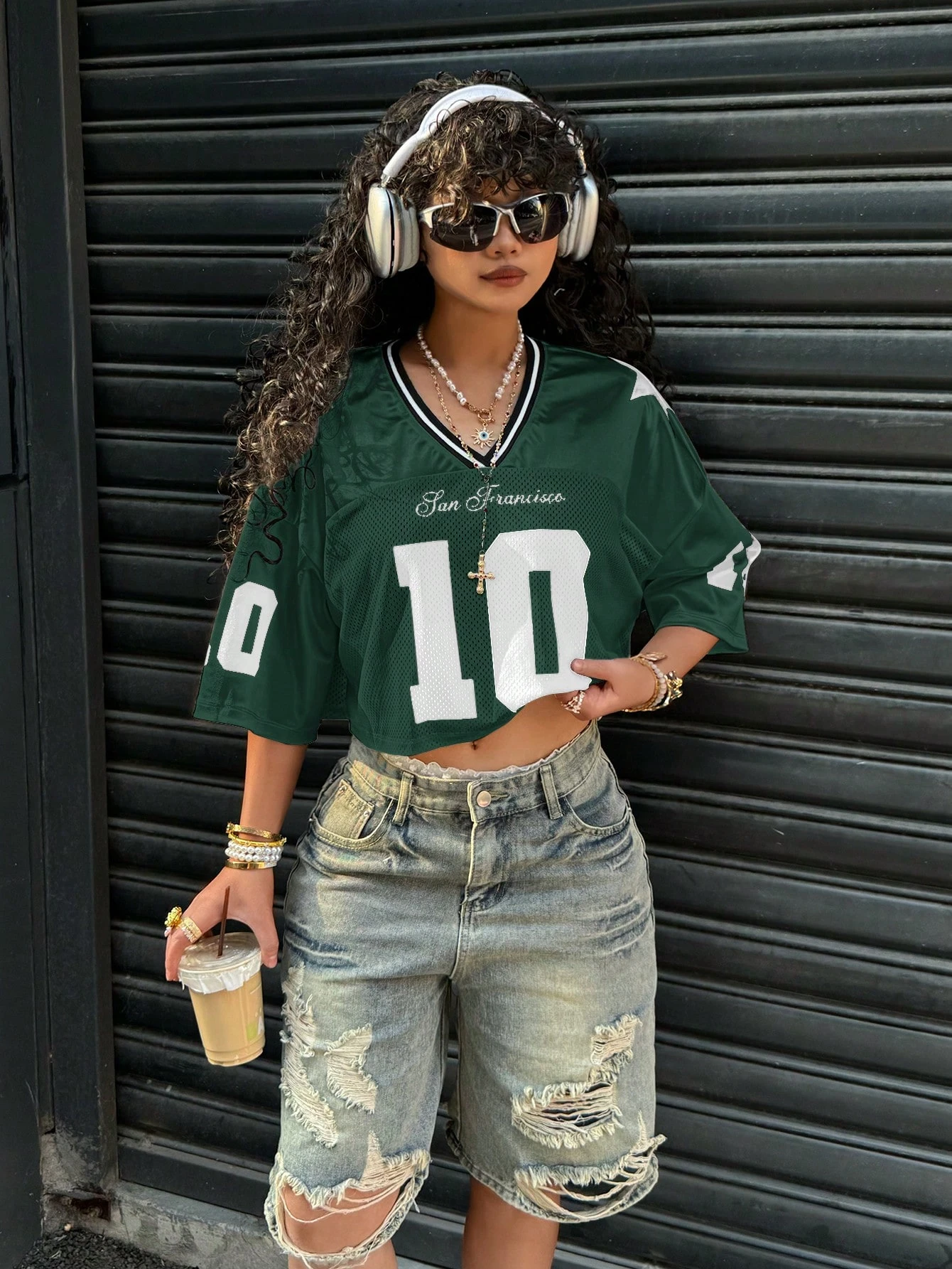 2025 Summer Women's Y2K Fashion Casual Sports Shirt American No. 10 Jersey V-Neck Loose Casual Breathable Quick Drying T-Shirt 4