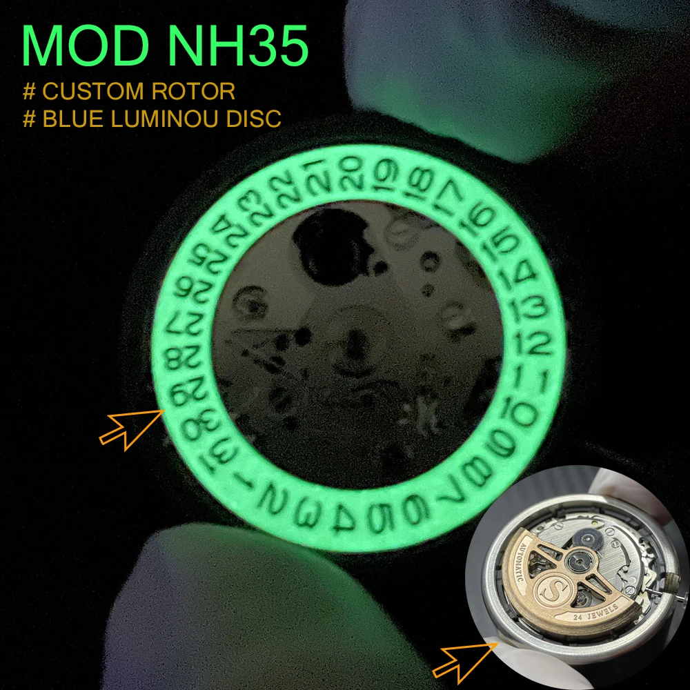 Japan Seiko NH35 Modified Version C3 Greem Luminous Plus