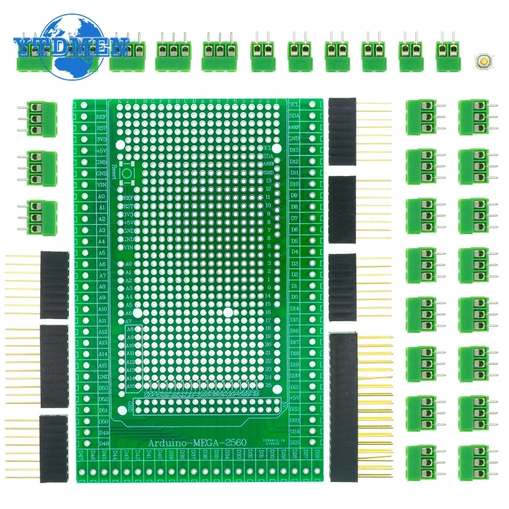 Compatible with MEGA2560 Double sided PCB Prototype Screw Terminal Block Shield Board Kit, for Arduino Mega 2560 R3
