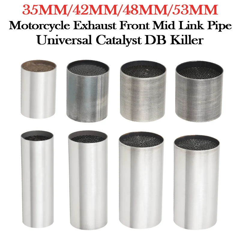 

Universal 35mm 42mm 48mm 53mm Catalyst DB Killer Escape Muffler Noise Silencer Metal Motorcycle Exhaust Front Middle Link Pipe