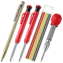 

Solid Carpenter Pencil With 6PCS Refills Woodworking Scriber Pen Marker Marking Tool Automatic Center Pin Drill Bit