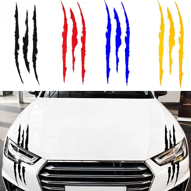 

1/2/4/6PCS Car Stickers Reflective Monster Claw Marks Scratch Stripe Marks Auto Headlight Decal Dinosaur Raptor Scratches Decor